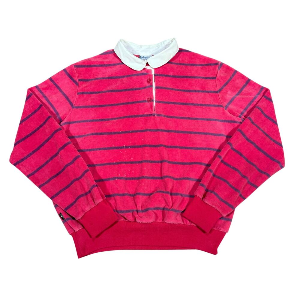 Vintage 70s Levi’s Velour Rugby Shirt Pink Striped Long Sleeve Size Medium